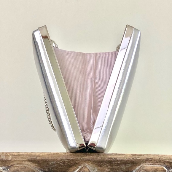 EVER NEW Handbag Silver Pink Clutch Bridal Bridesmaid Wedding Formal Dressy - Picture 5 of 16